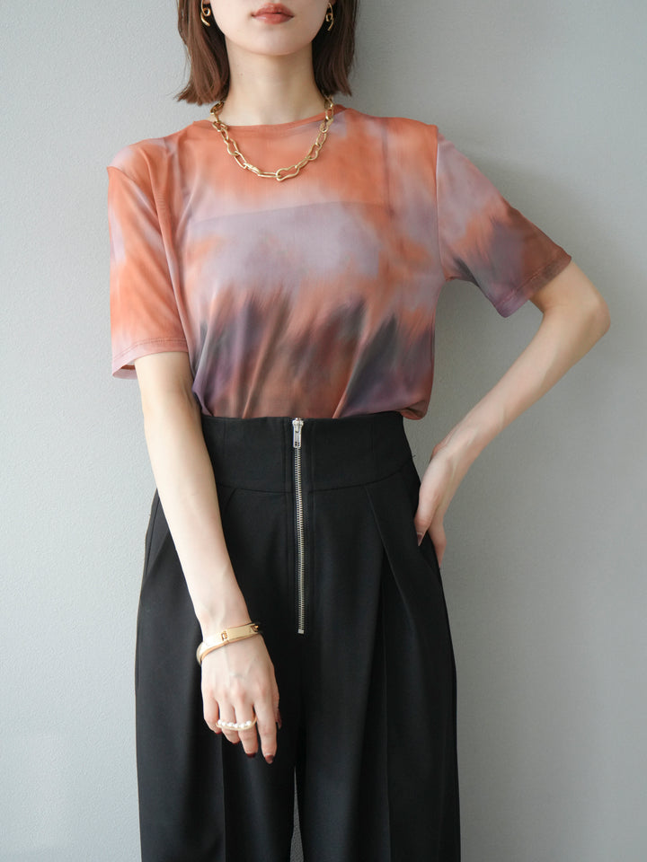 [予約]タイダイ柄シアーハーフトップス/オレンジ