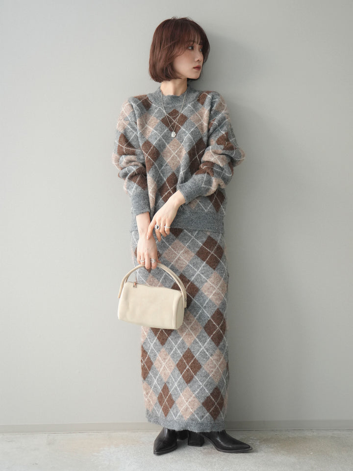 [SET]アーガイルニットプルオーバー&ロングスカートSET UP(2set)