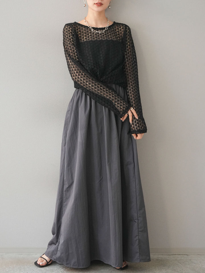 [予約]透かし編みトップス/ブラック