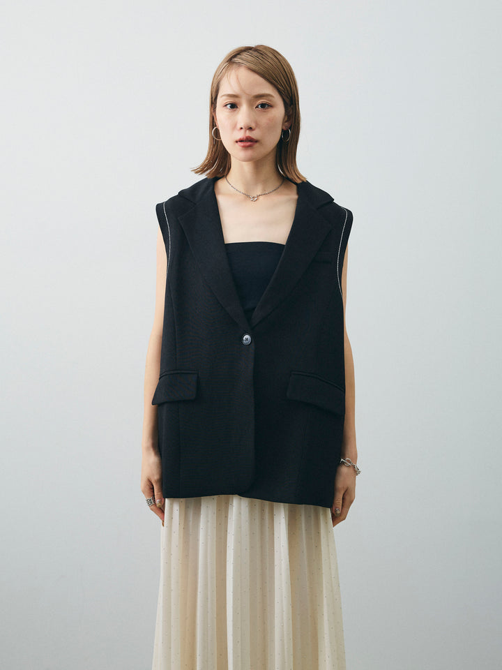 [予約]ステッチデザインベスト/ブラック