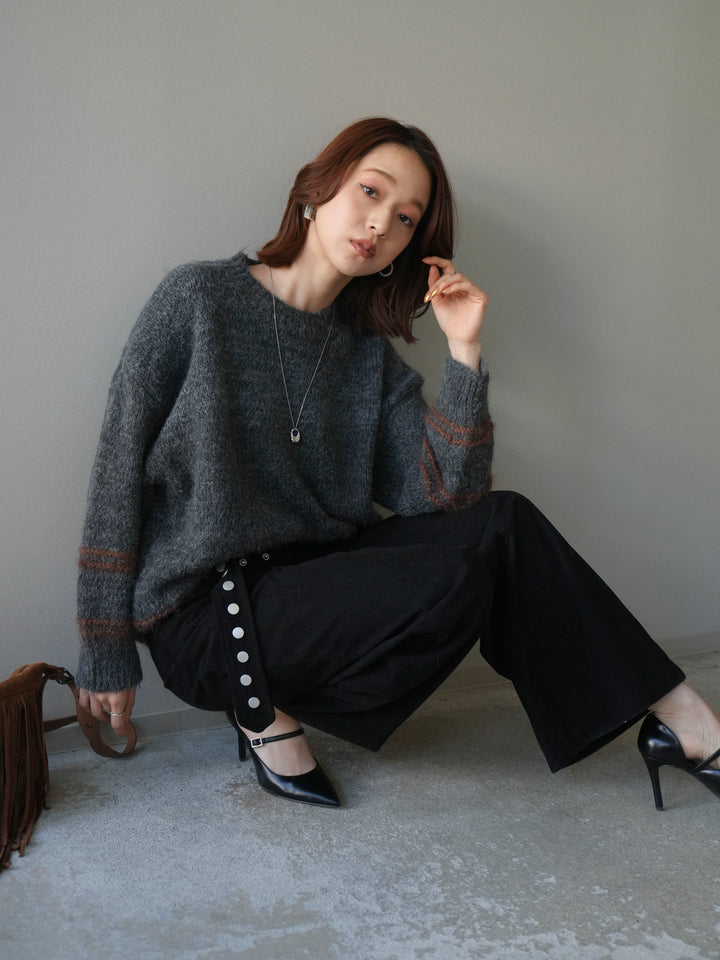 [予約]クルーネックラインボーダーニットプルオーバー/gray