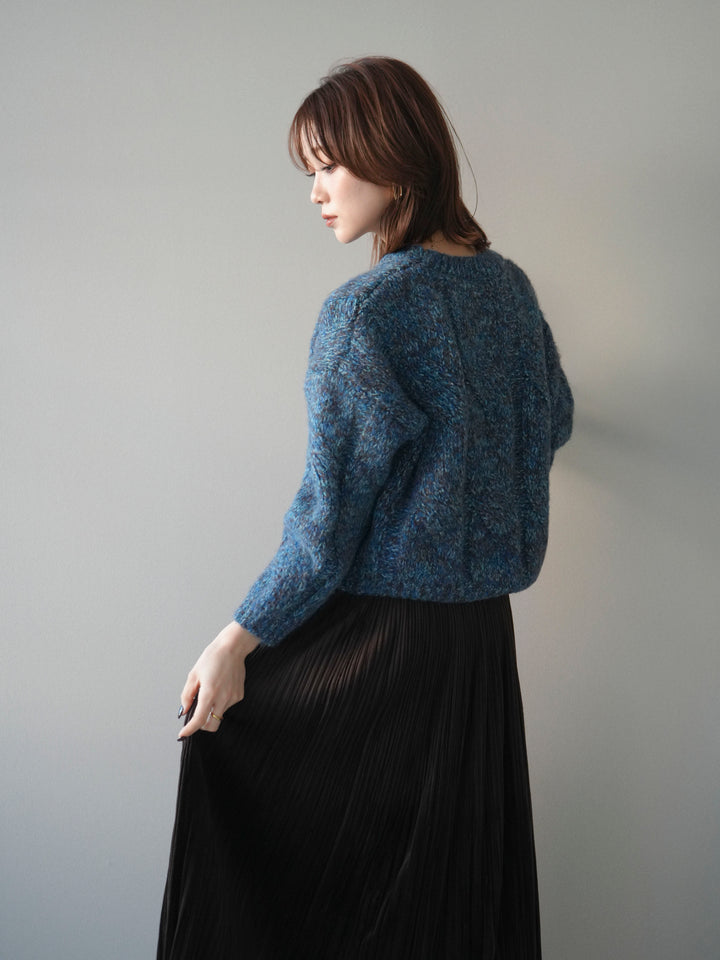 [予約]ワイドケーブルミックスニットプルオーバー/blue
