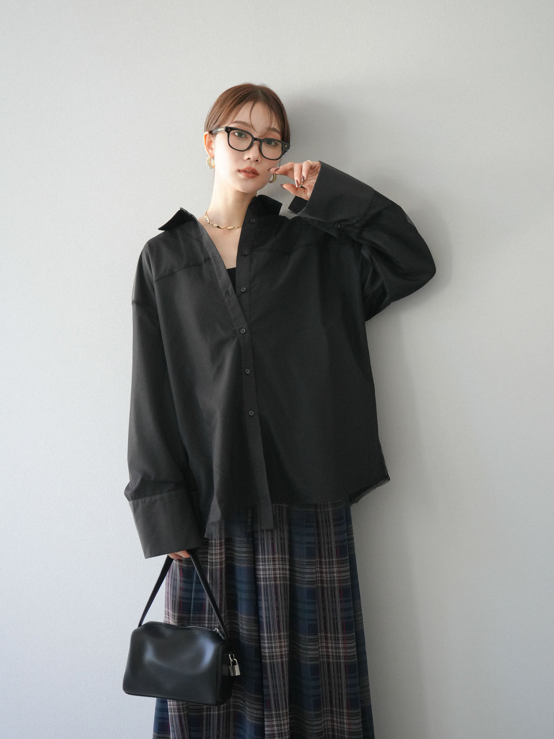 [予約]チュールドッキングブロードシャツ/ブラック