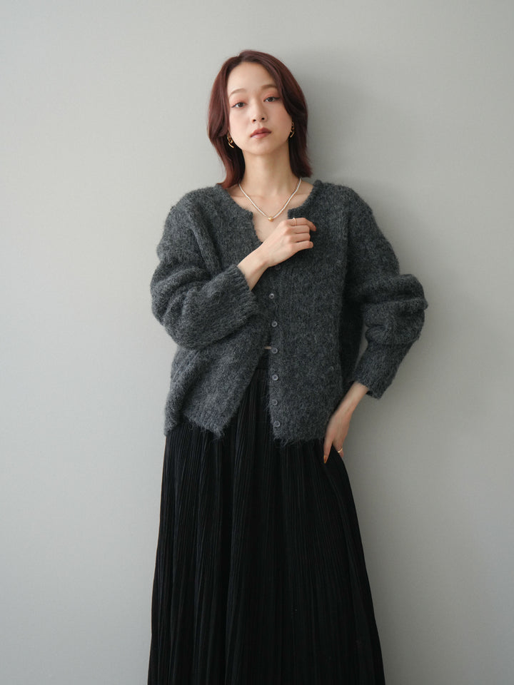 [予約]キーネックシャギーニットカーディガン/gray