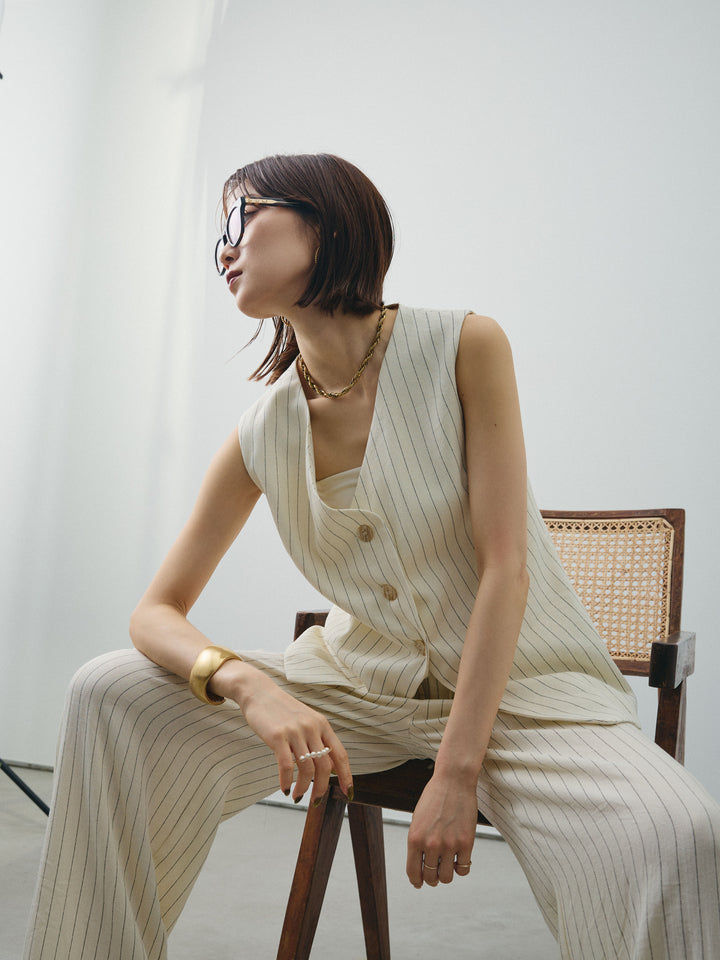 [SET] 條紋背心＆寬褲SET UP（2件套）