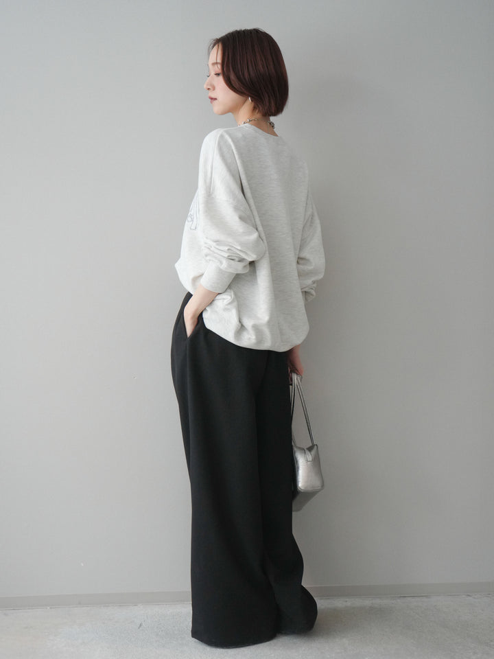 [予約]サテンベルトタックワイドパンツ/black