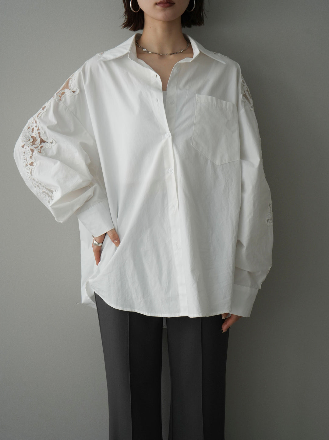 [SET]アームレースブロードシャツ+選べるアクセセット(2set)