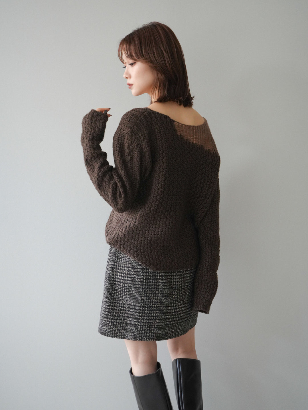 [予約]ダメージデザインニットプルオーバー/brown