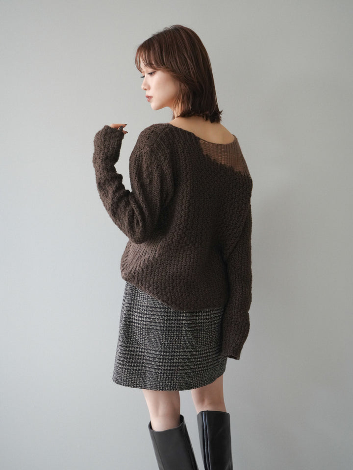 [予約]ダメージデザインニットプルオーバー/brown