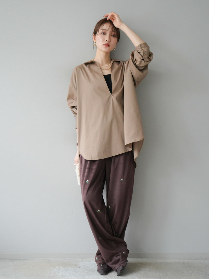 [予約]ブロードディープスキッパーブラウス/ベージュ