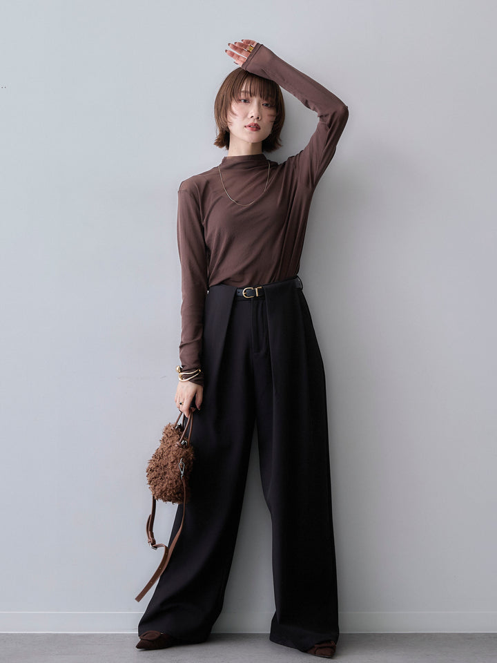 [予約]メッシュボトルネックトップス/brown