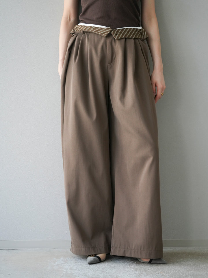 [予約]タックデザインワイドパンツ/ブラウン