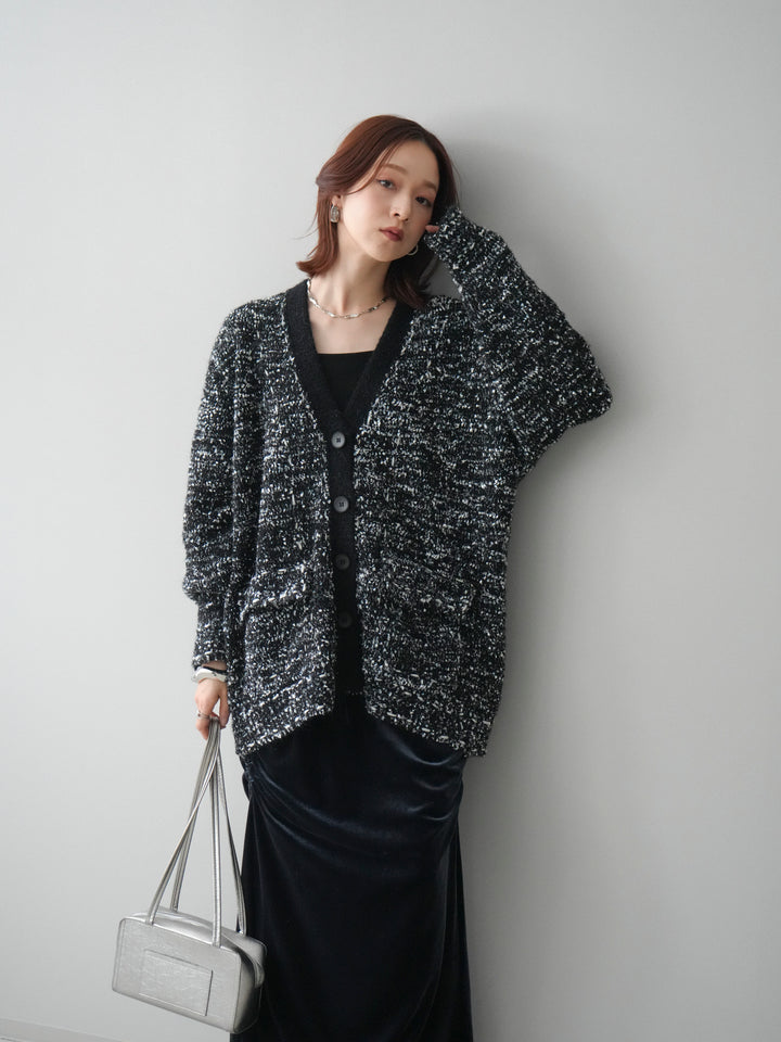 [SET]モールネップニットカーディガン+ギャザーベロアスカート(2set)