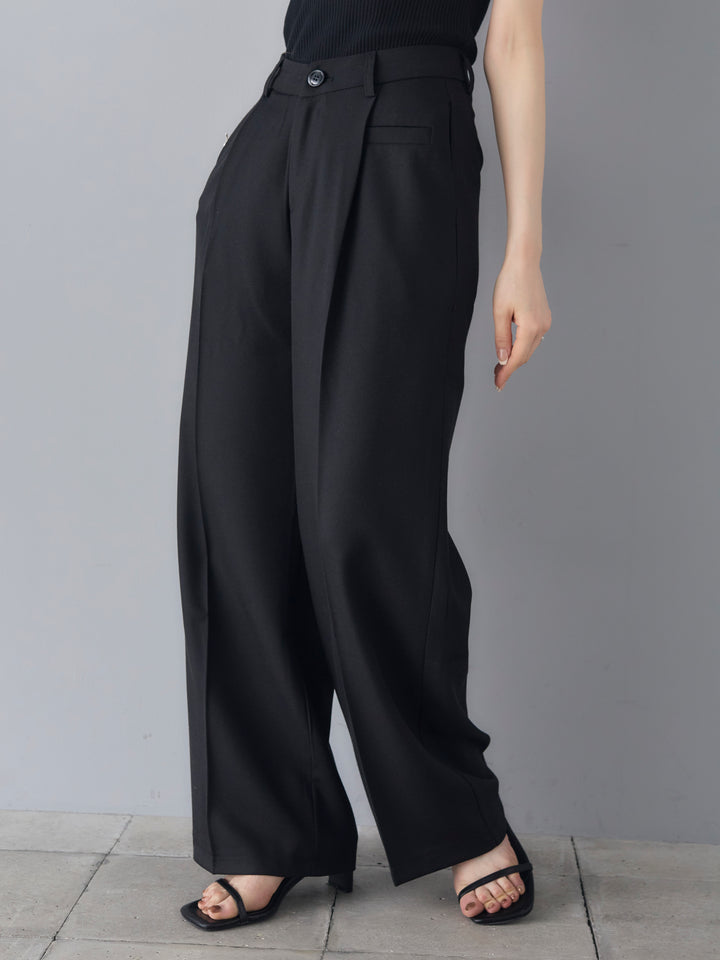 [Pre-order] Linen touch tuck wide pants/black