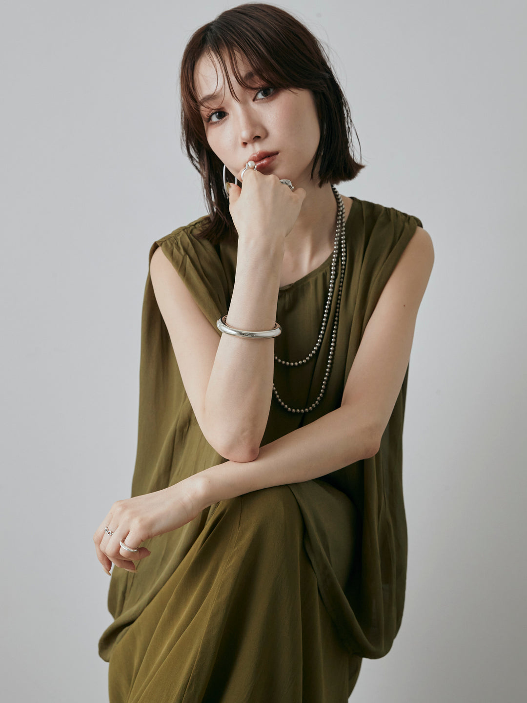 [予約]シアーフレアマキシスカート/グリーン