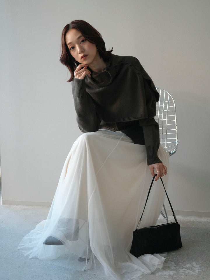 [予約]フロントスリットネックアンサンブルニット/khaki