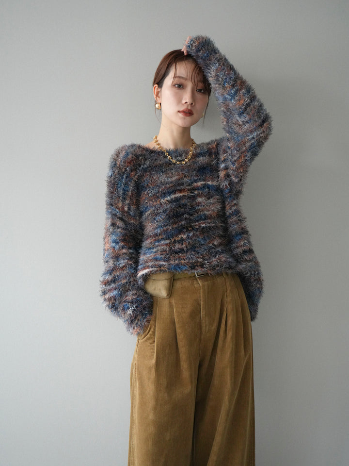 [予約]ミックスシャギールーズニットプルオーバー/blue