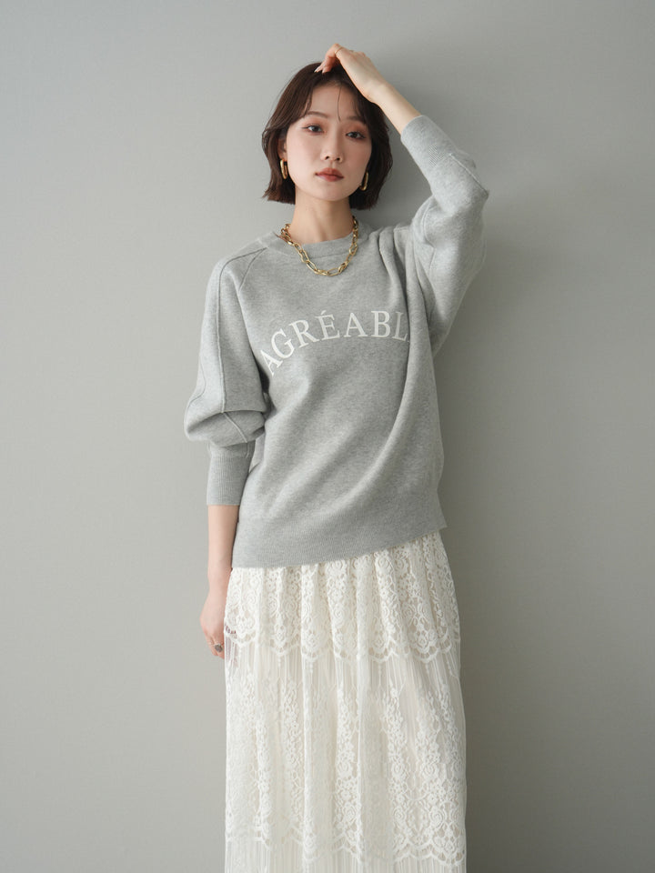 [予約]半ラバープリントロゴスウェットライクニットプルオーバー/mokugray