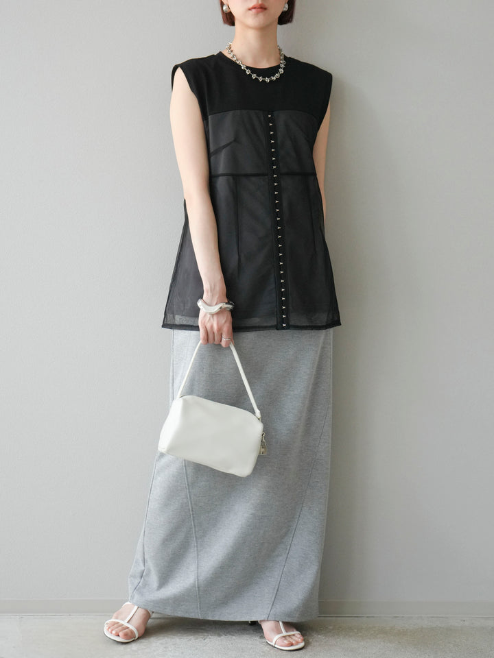 [預購] 薄紗對接鉤設計剪裁套頭衫/黑色