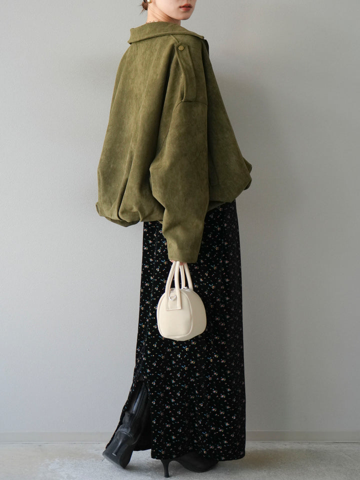 [予約]ベロアフラワープリントIラインスカート/ブラックxイエロー