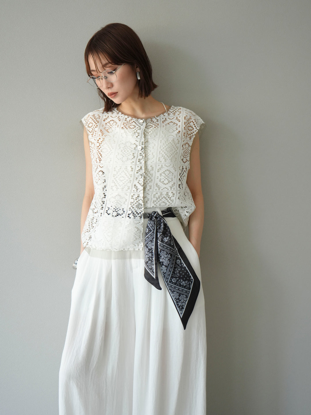 [予約]ブロックレースベスト/オフホワイト