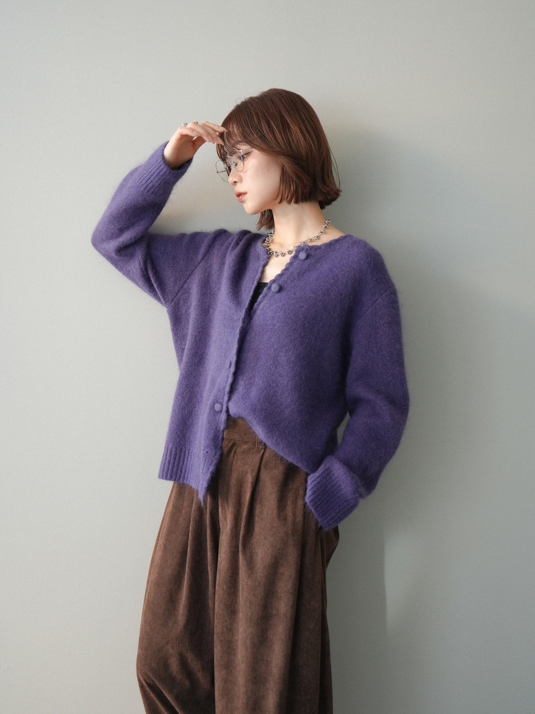 [SET]くるみボタンニットカーディガン+コーデュロイサイドタックコクーンパンツ(2set)