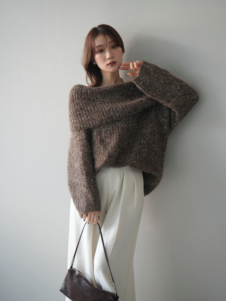 [予約]オフショルミックスニットプルオーバー/brown