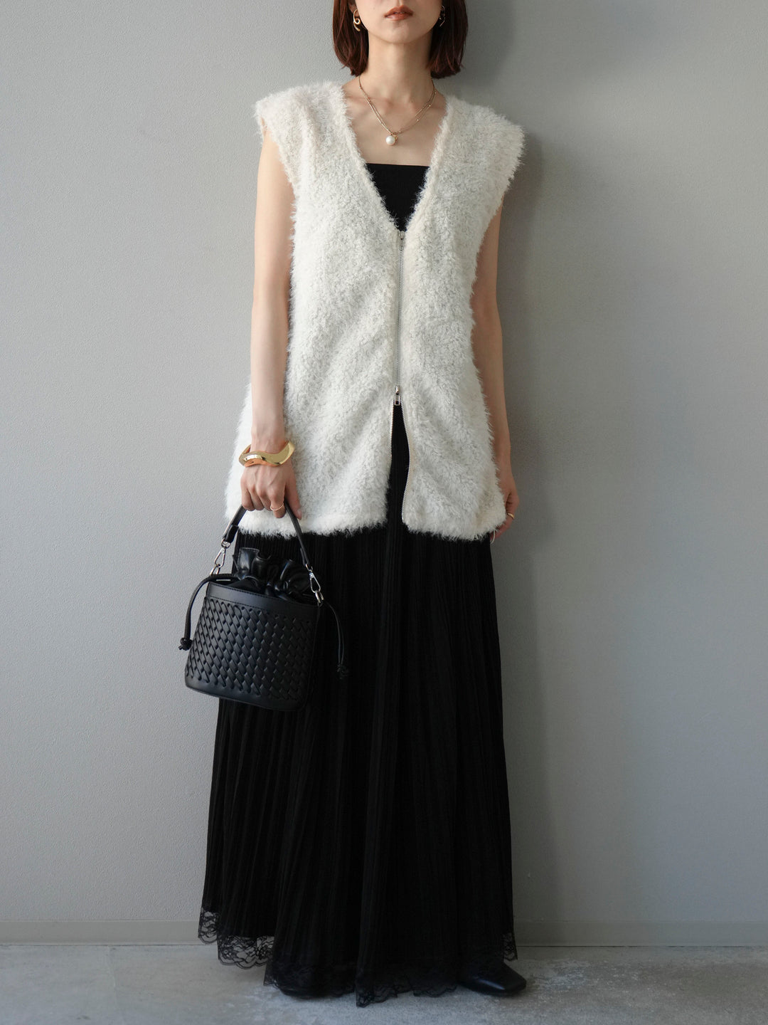 [予約]ダブルZIPループシャギーベスト/アイボリー