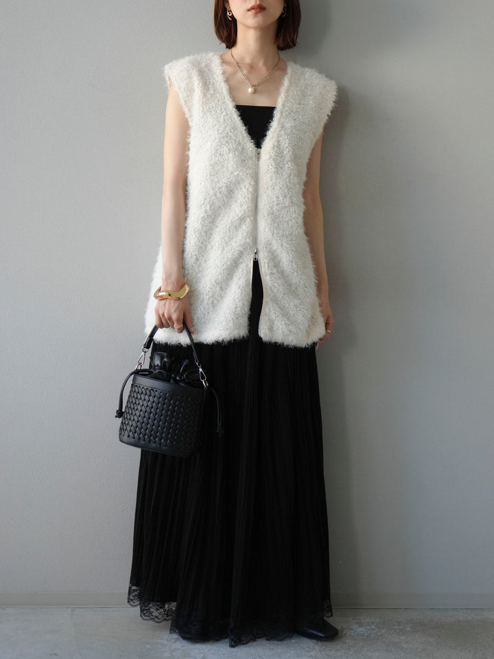 [予約]ダブルZIPループシャギーベスト/アイボリー