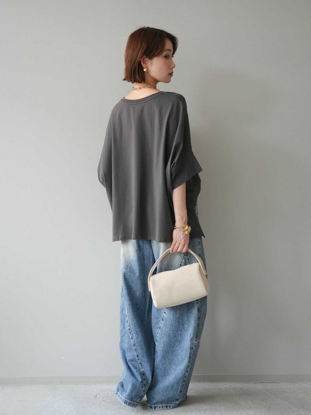 [SET]ドルマンワイドフレアトップス+ダメージカーブワイドデニムパンツ(2set)