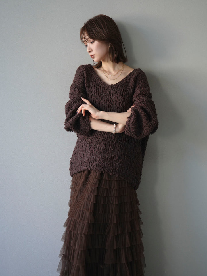 [予約]メランジポコポコニットプルオーバー/brown