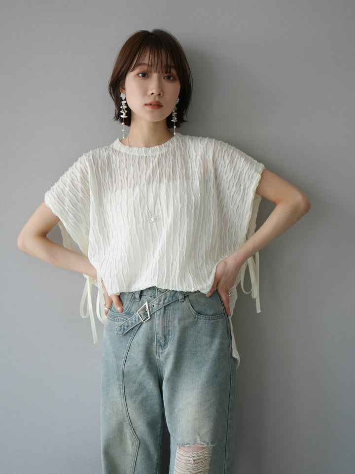 [Pre-order] Arm shirring sheer design mellow pullover/ivory