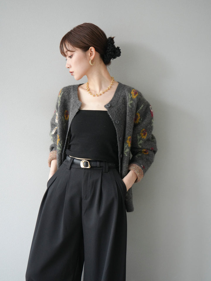 [予約]ウールタッチフラワーニットカーディガン/チャコール