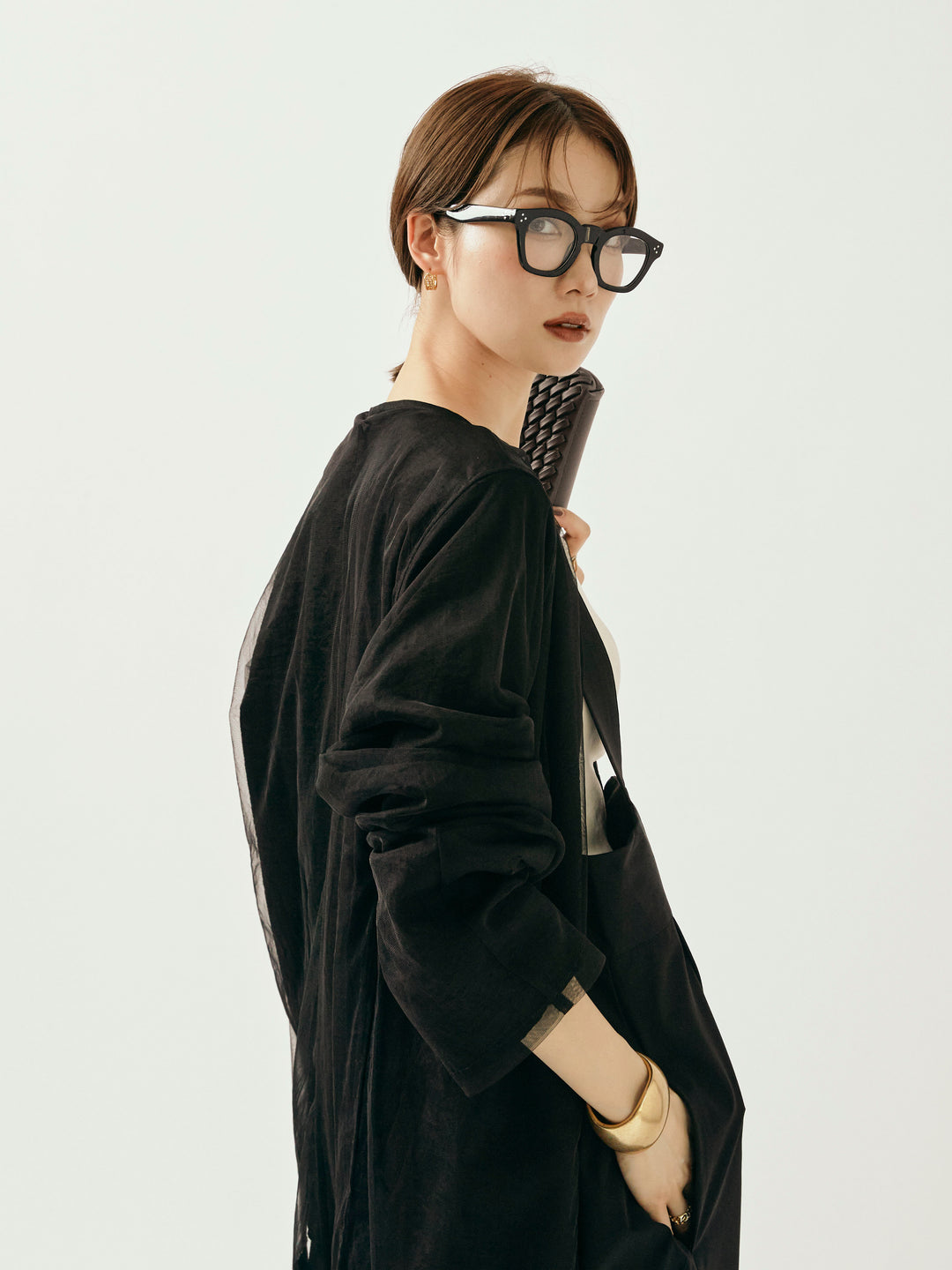 [予約]チュールレイヤードVジャケット/ブラック