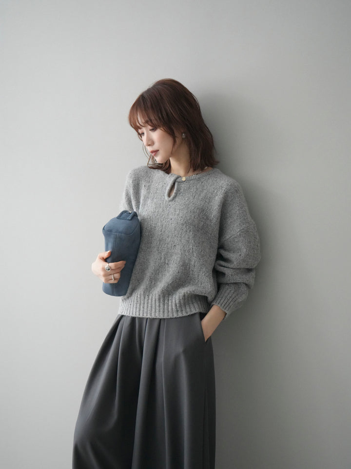 [予約]ツイストネックラメネップヤーンニットプルオーバー/gray