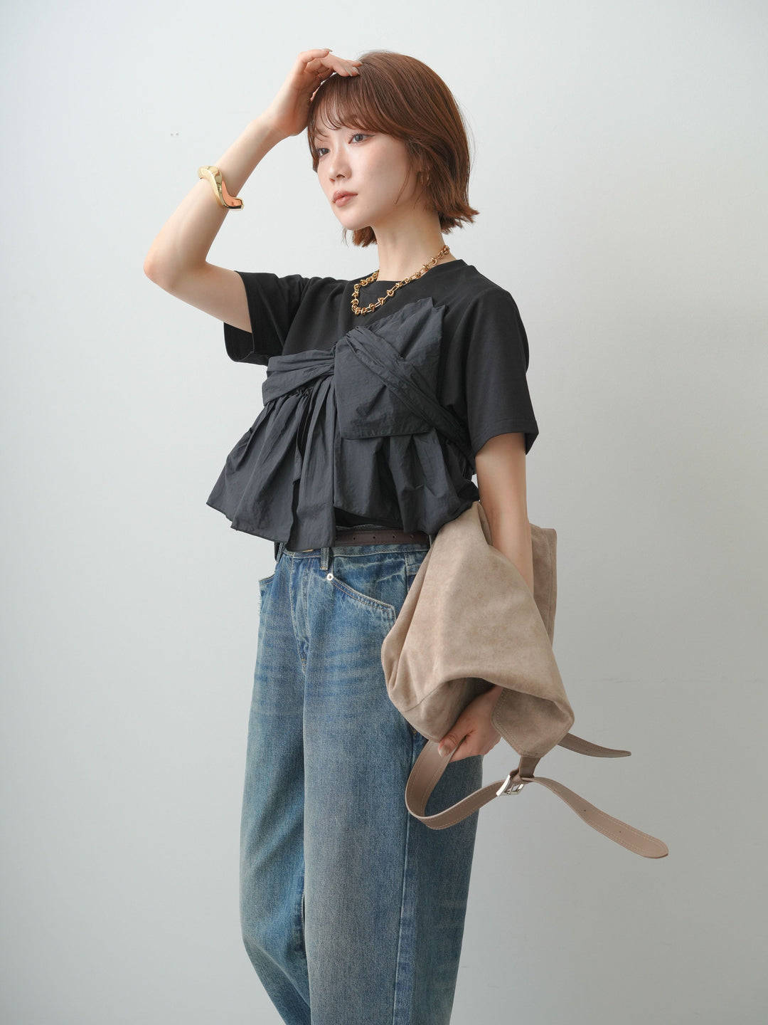 [SET]ナイロンドッキングツイストTEE +選べるアクセセット(2set)