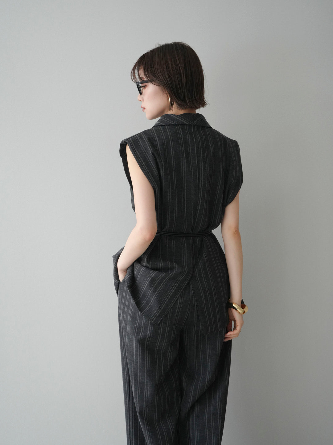 [SET]モチーフベルト付ストライプジレ＆パンツSETUP