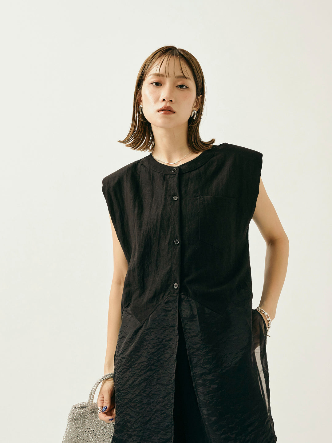 [SET]オーガンジーヘムブラウス＆ワイドパンツSET UP(2set)