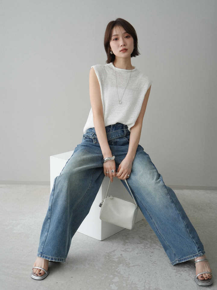 [予約]ノースリーブリネンタッチシアーニットプルオーバー/white