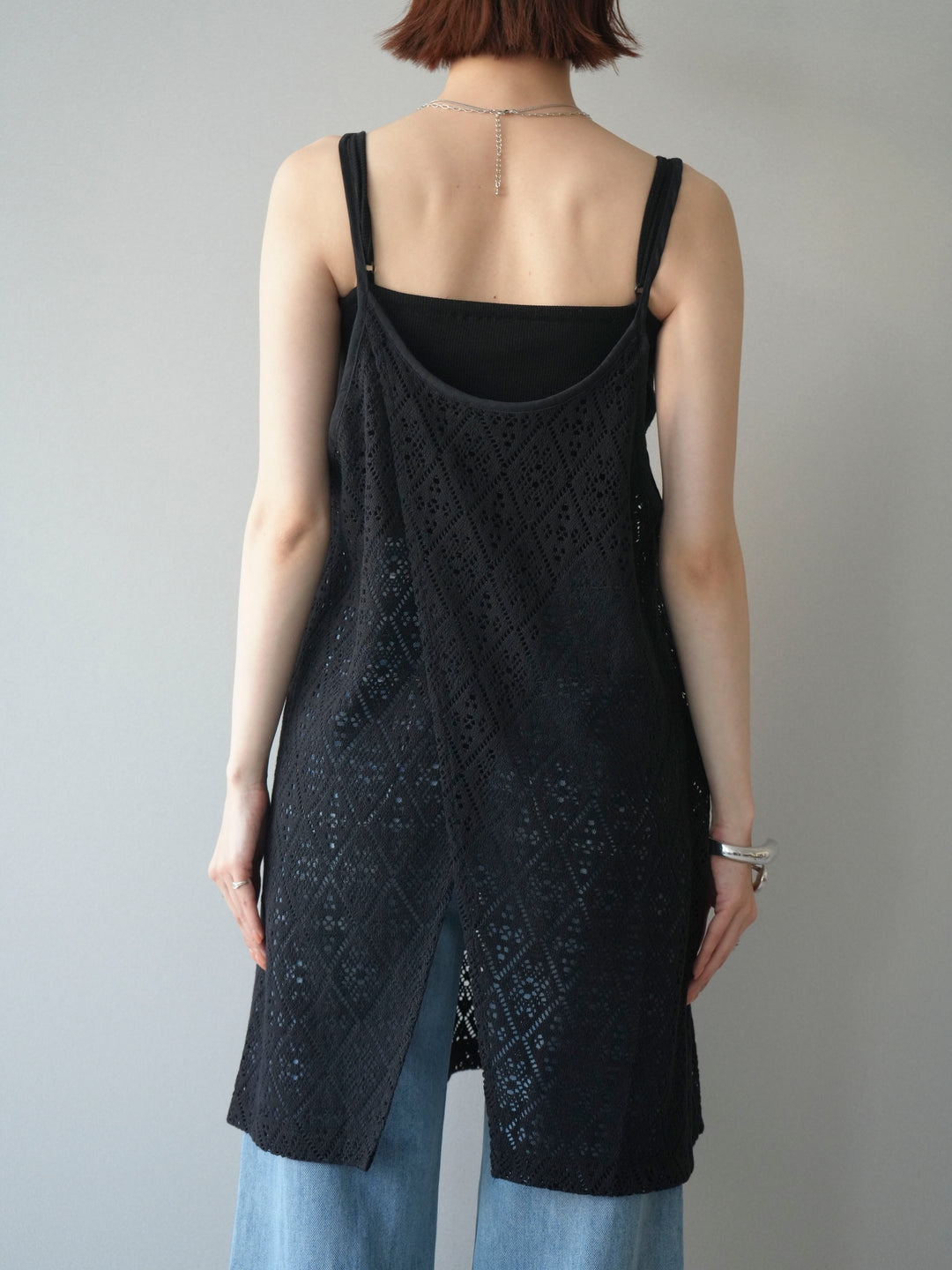 [予約]透かし編スリットキャミチュニック/black