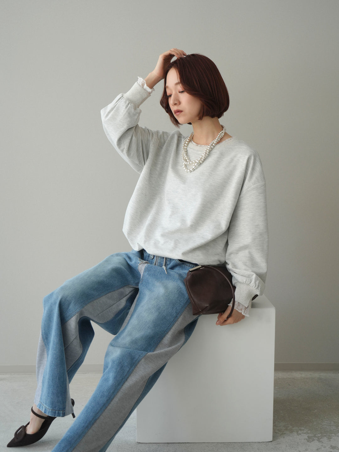 [予約]袖レースカットバルーンプルオーバー/oatmeal