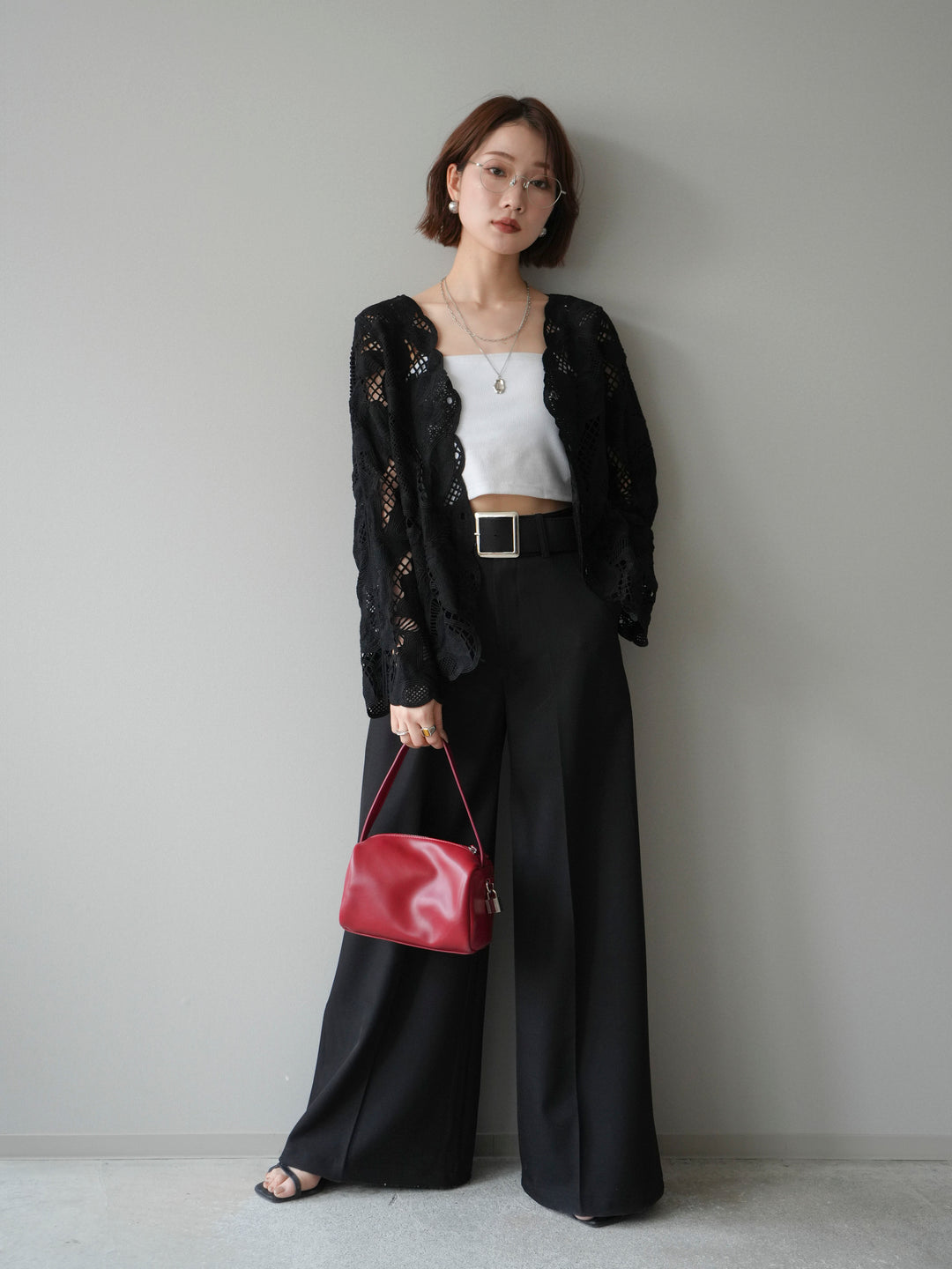 [予約]立体レーススカラップブラウス/black