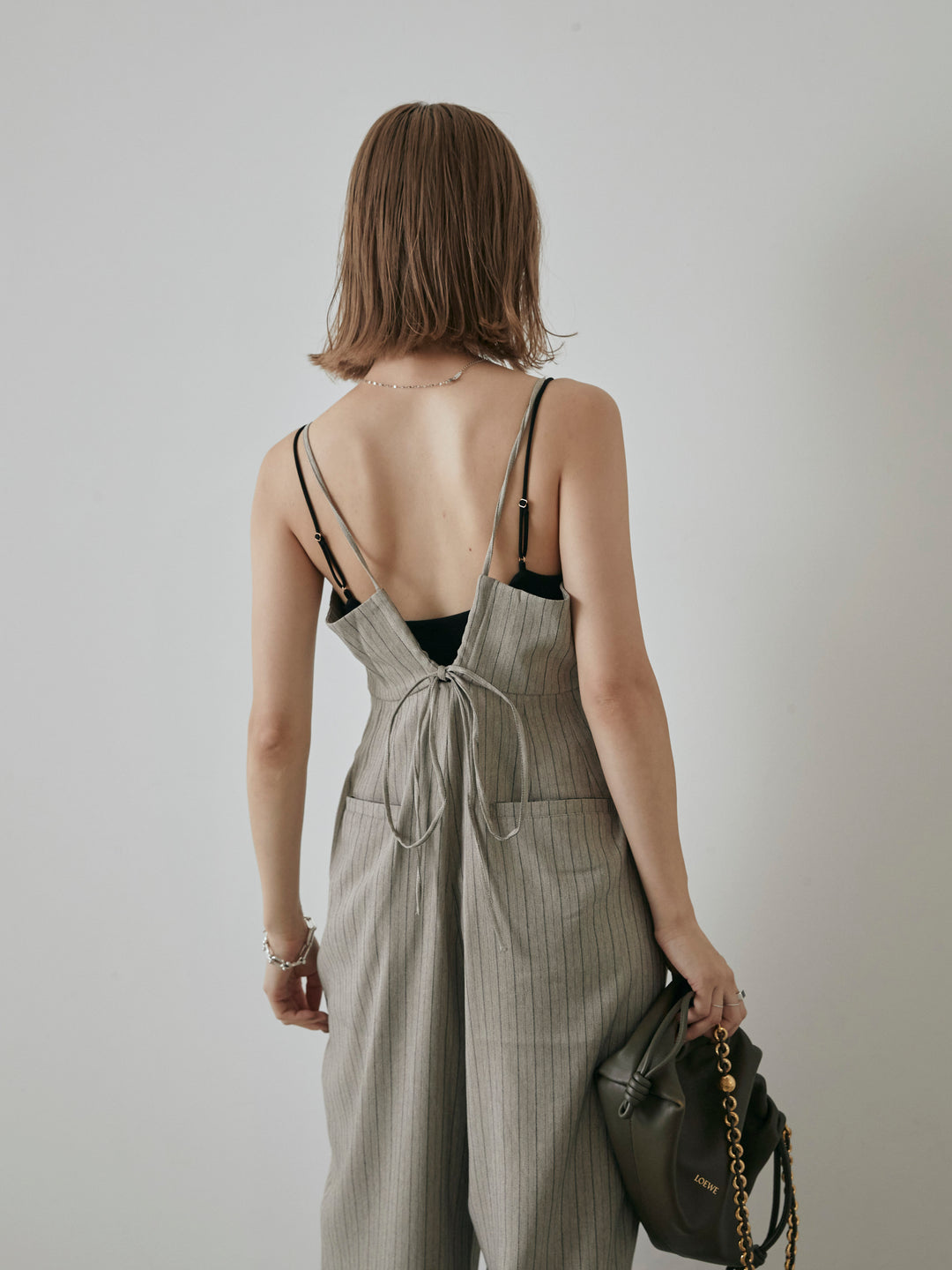 【預購】人字紋條紋工裝褲/米白色