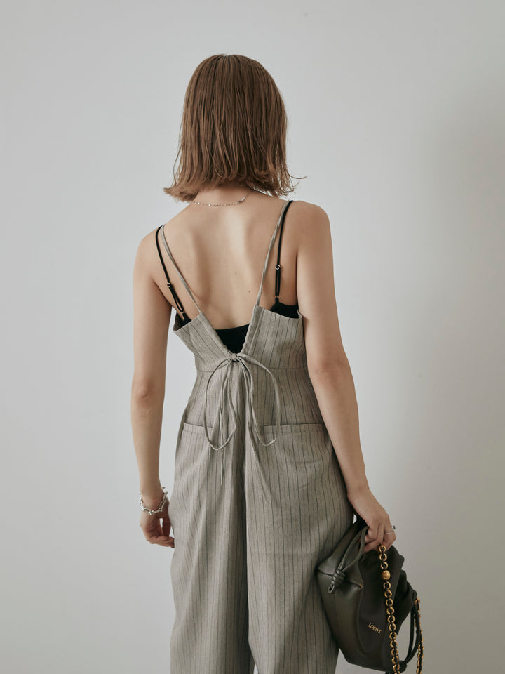 【預購】人字紋條紋工裝褲/米白色