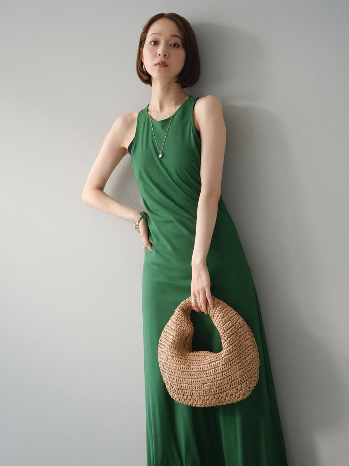 [予約]リネンタッチノースリーブワンピース/グリーン