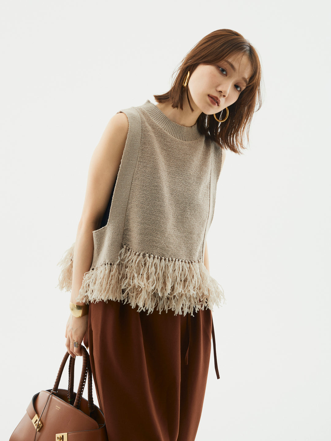 【Allure】[SET]フェザーヤーンニットベスト+フェザーヤーンニットベスト(2set)