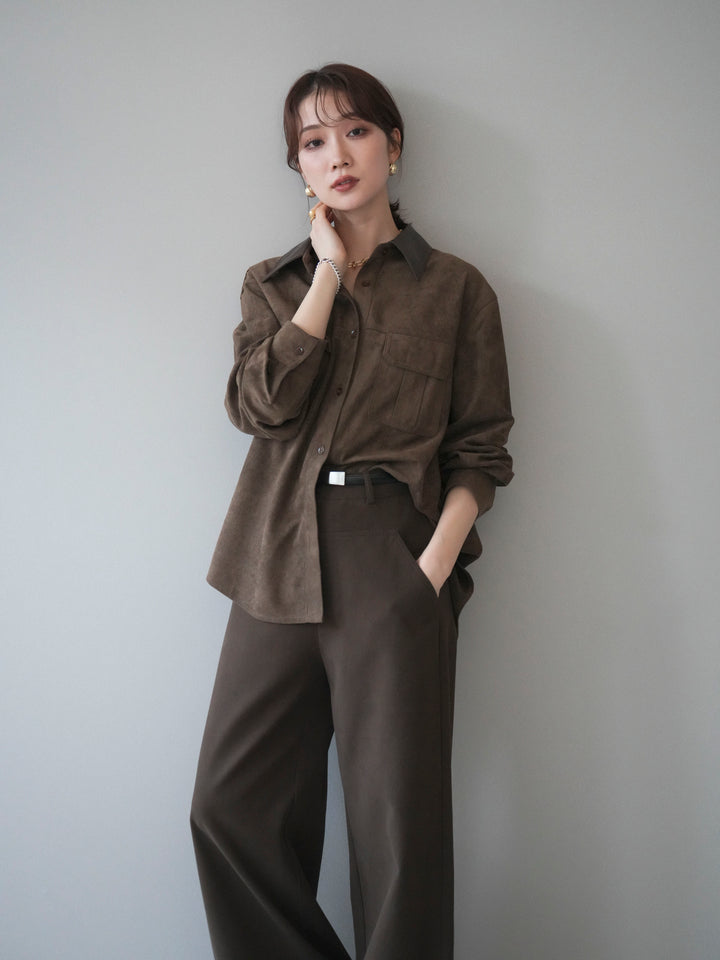 [予約]レザー襟スエードシャツ/khaki