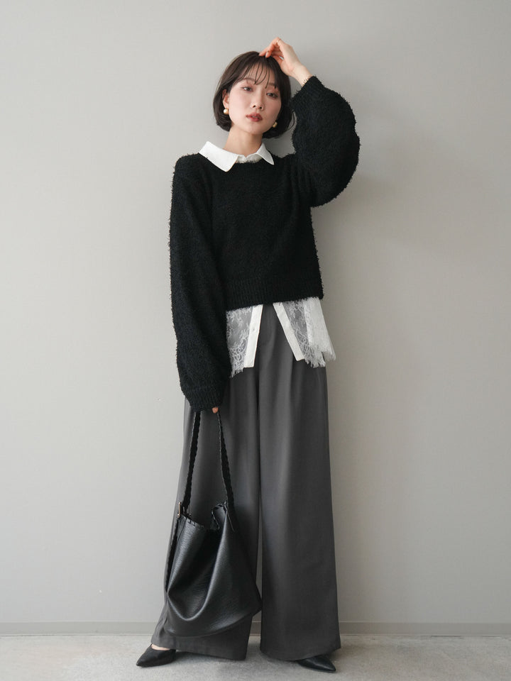 [予約]ウエストレースタックワイドパンツ/gray