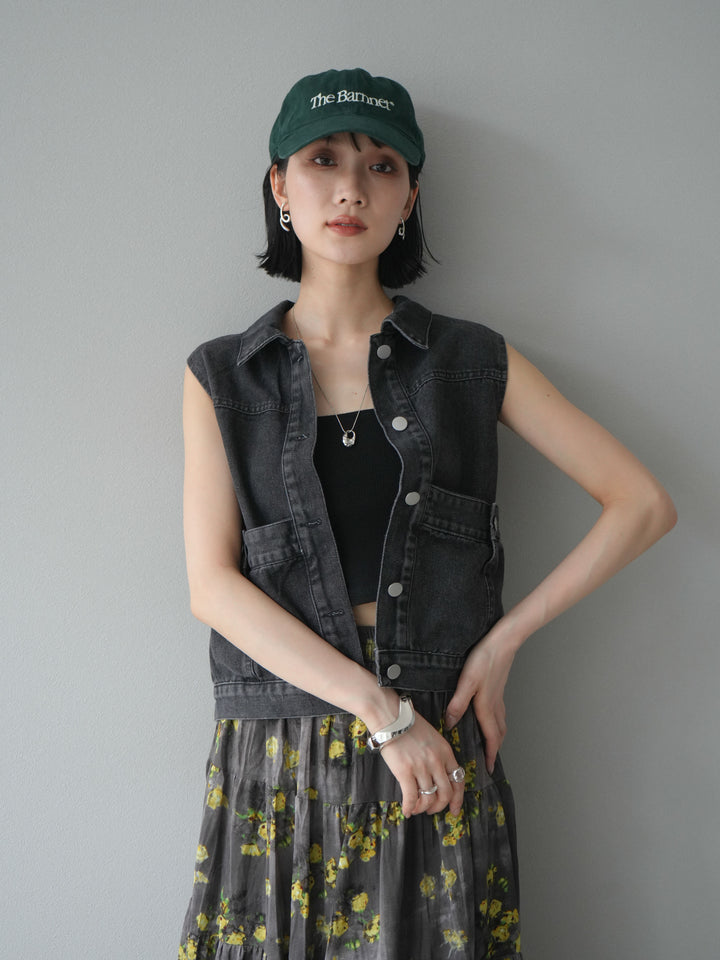 【預購】口袋設計牛仔無袖外套/黑色