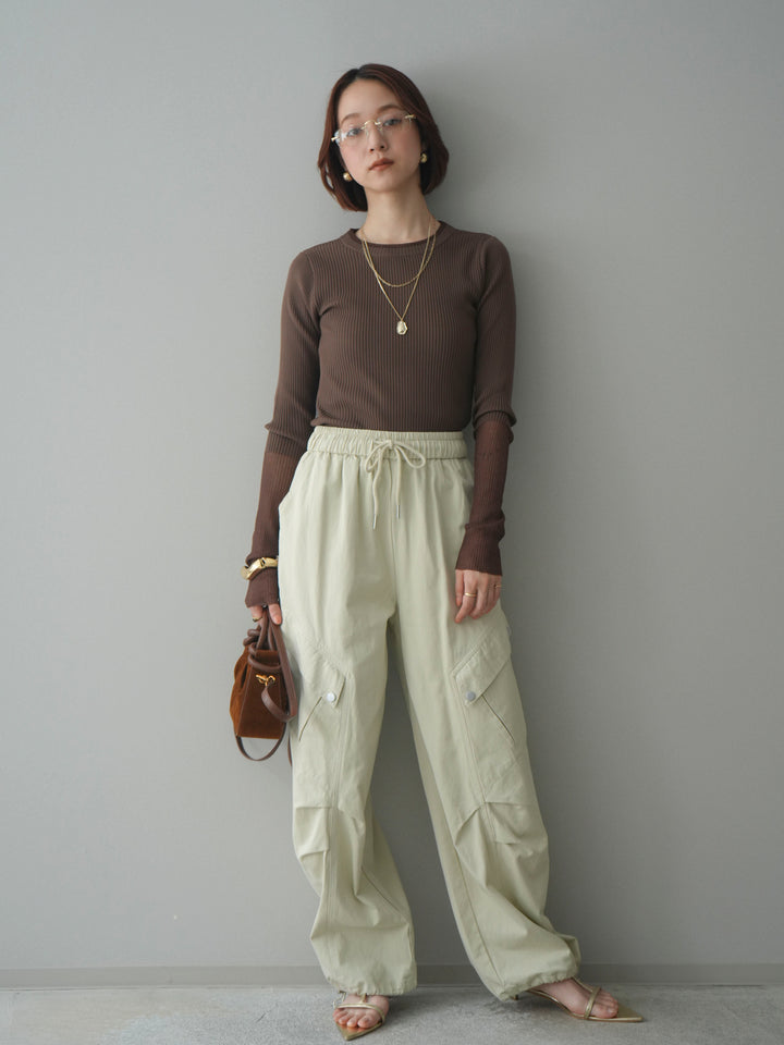 [予約]リブラメシアー切替リブニットトップス/brown